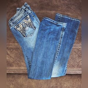 Miss Me Blue Boot Cut Jeans with Silver Embellishments